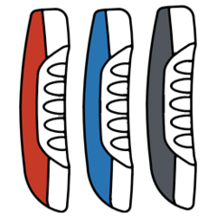 Icon of three TGD pushbutton devices in side view, symbolically used to illustrate the colour scheme of the entire product range.