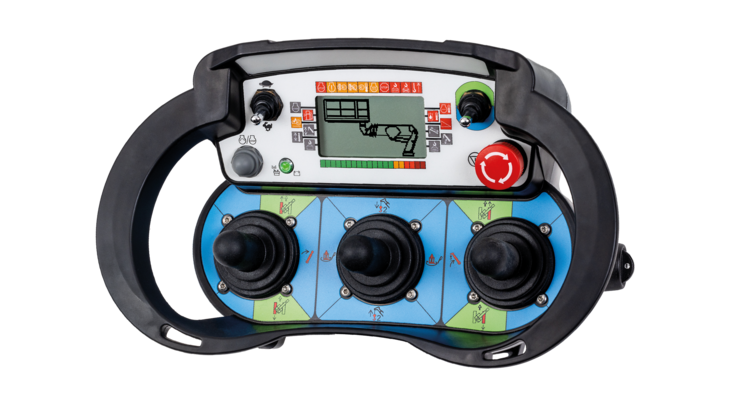Foto des T5 EX Joystickgeräts, das sein robustes Design und die Sicherheitsmerkmale für den Einsatz in explosionsgefährdeten Bereichen hervorhebt.