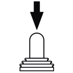 Icon for "Push to operate": A joystick with an arrow from above, illustrating the option to use the function on the joystick or as a separate push button, up to Category 3 PLe / SIL3.