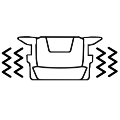 Icon for vibration alarm: A transmitter with waves extending left and right illustrates the vibration that can be activated in emergency situations.