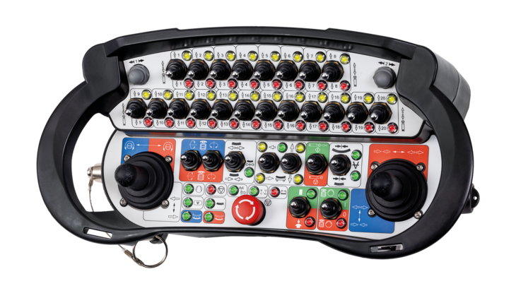Foto des T7 EX Joystickgeräts, das sein ergonomisches Design und die Sicherheitsmerkmale für den Einsatz in explosionsgefährdeten Bereichen hervorhebt.
