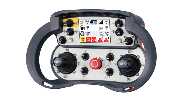 Photo of the T5 joystick device, highlighting its robust design and controls for precise control applications.