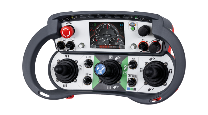 Photo of the T6 joystick device, highlighting its compact design and controls for versatile control applications.