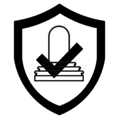 Icon for safe control function: A joystick with a checkmark above it, representing ARCON's TÜV-certified control functions up to Category 3 PLe / SIL3.