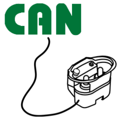 Icon of a radio remote control with a cable labeled "CAN"